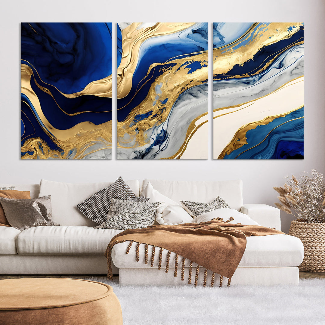 Navy Blue Gold Abstract Marble Wall Art Canvas Print