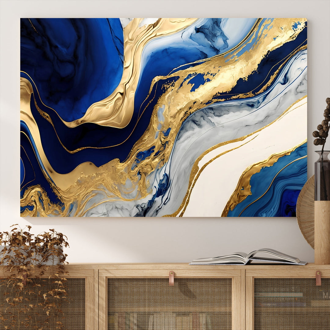 Navy Blue Gold Abstract Marble Wall Art Canvas Print