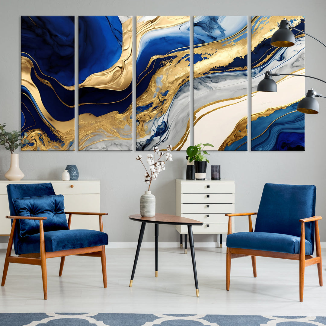 Navy Blue Gold Abstract Marble Wall Art Canvas Print