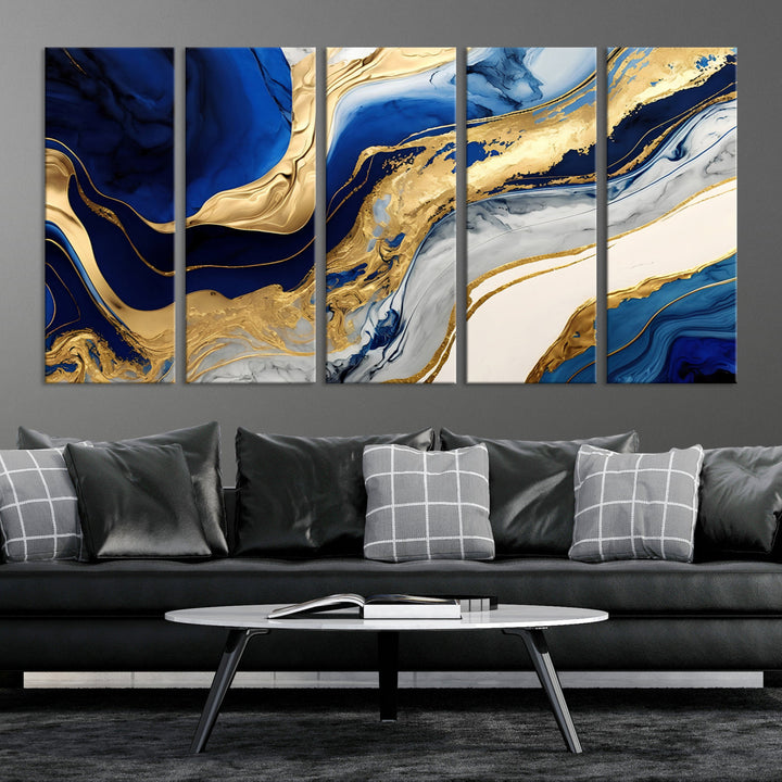 Navy Blue Gold Abstract Marble Wall Art Canvas Print