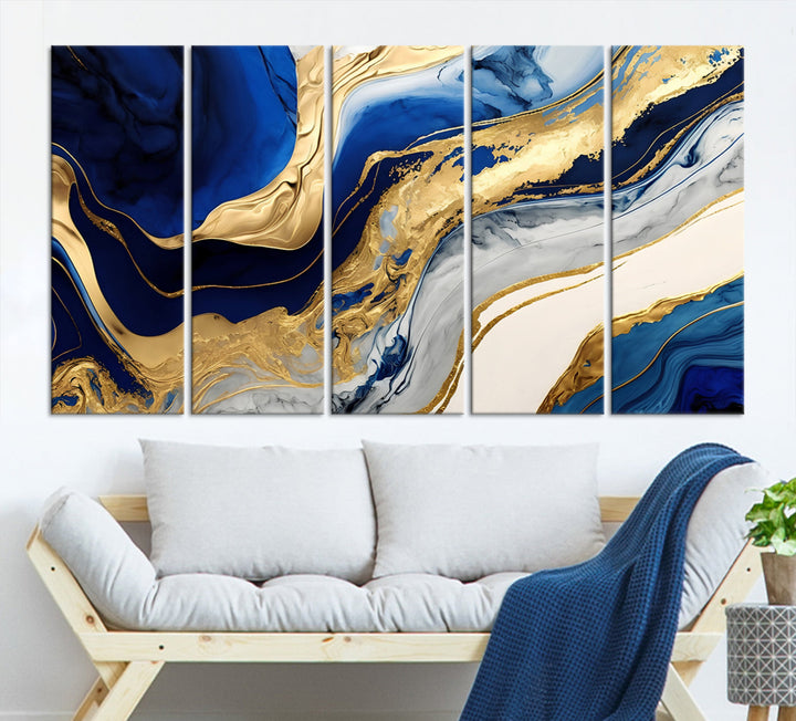 Navy Blue Gold Abstract Marble Wall Art Canvas Print