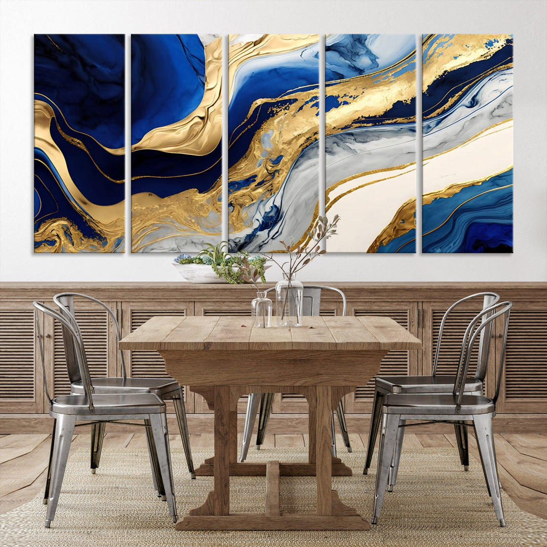 Navy Blue Gold Abstract Marble Wall Art Canvas Print