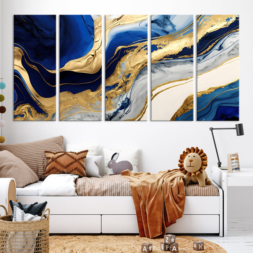 Navy Blue Gold Abstract Marble Wall Art Canvas Print