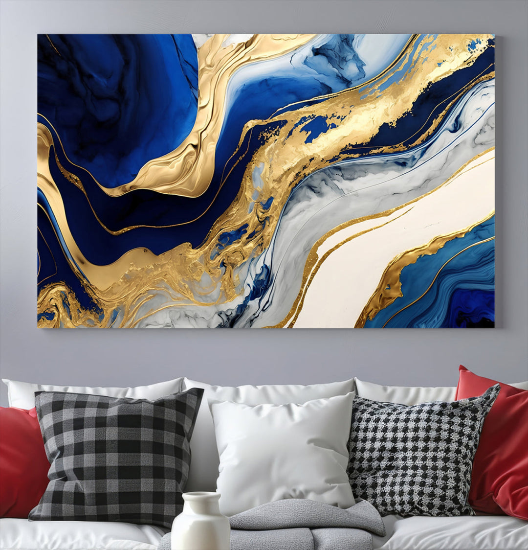 Navy Blue Gold Abstract Marble Wall Art Canvas Print