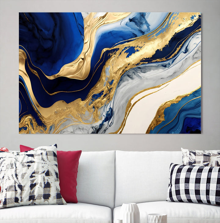 Navy Blue Gold Abstract Marble Wall Art Canvas Print