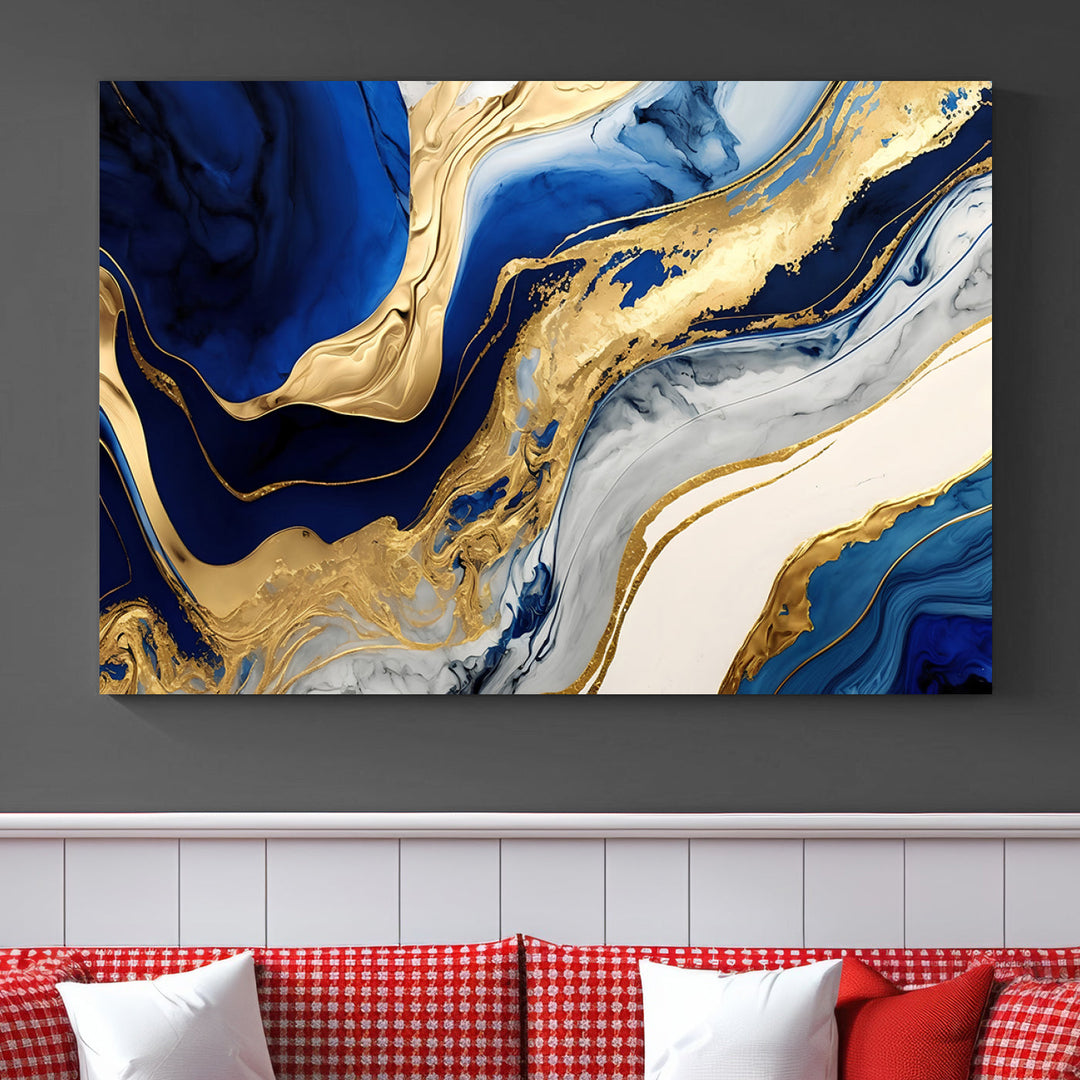 Navy Blue Gold Abstract Marble Wall Art Canvas Print