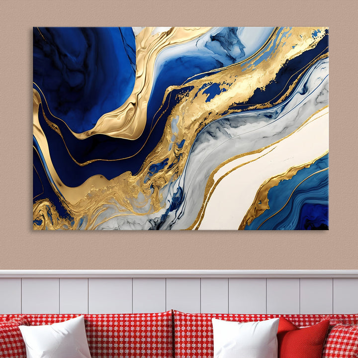 Navy Blue Gold Abstract Marble Wall Art Canvas Print