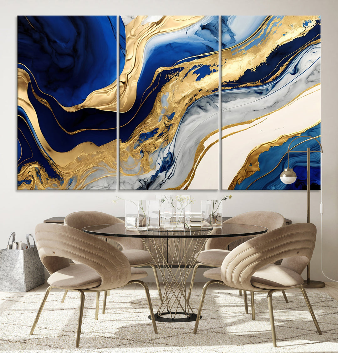 Navy Blue Gold Abstract Marble Wall Art Canvas Print