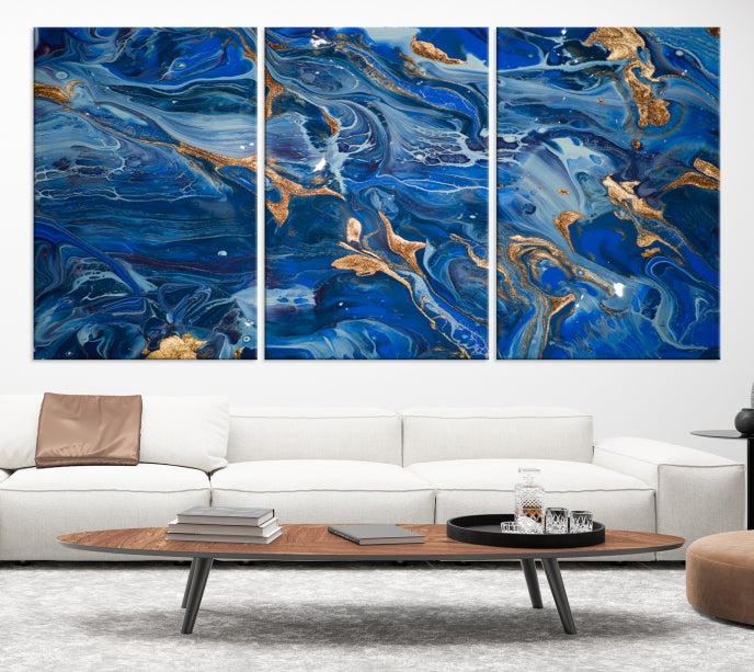 Navy Blue Marble Fluid Effect Abstract Painting Canvas Wall Art Giclee Print