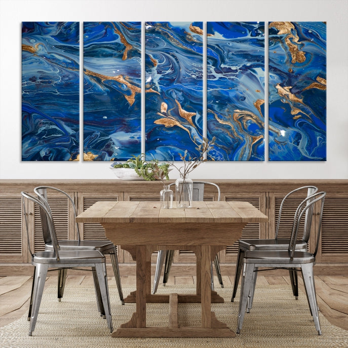 Navy Blue Marble Fluid Effect Abstract Painting Canvas Wall Art Giclee Print