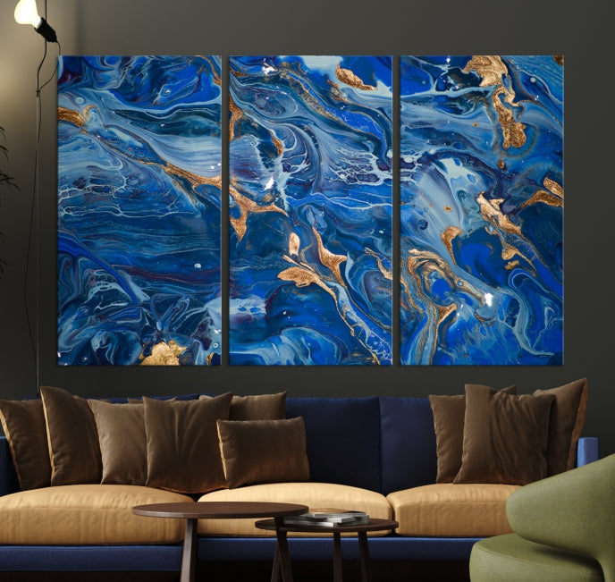 Navy Blue Marble Fluid Effect Abstract Painting Canvas Wall Art Giclee Print