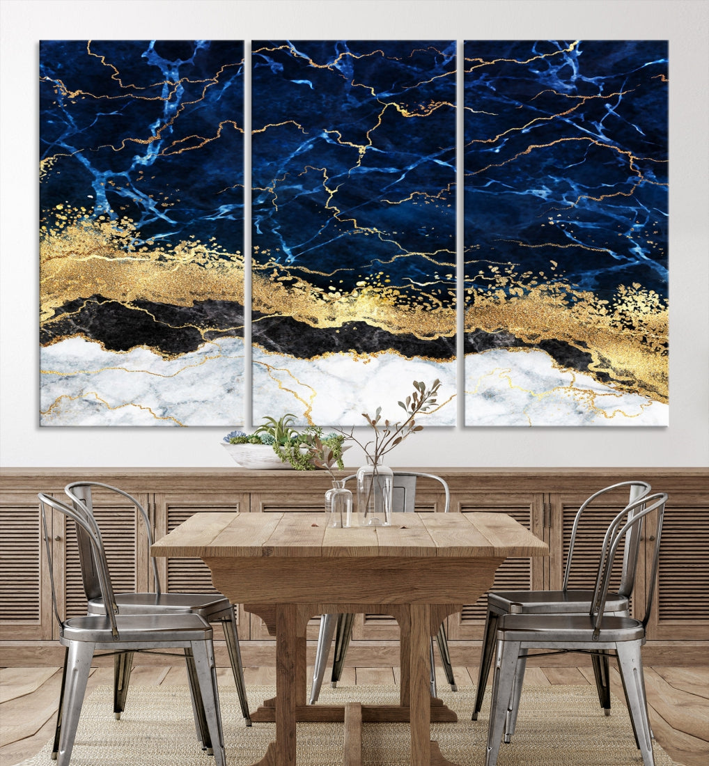 Navy Blue Modern Abstract Painting Extra Large Canvas Wall Art Giclee Print