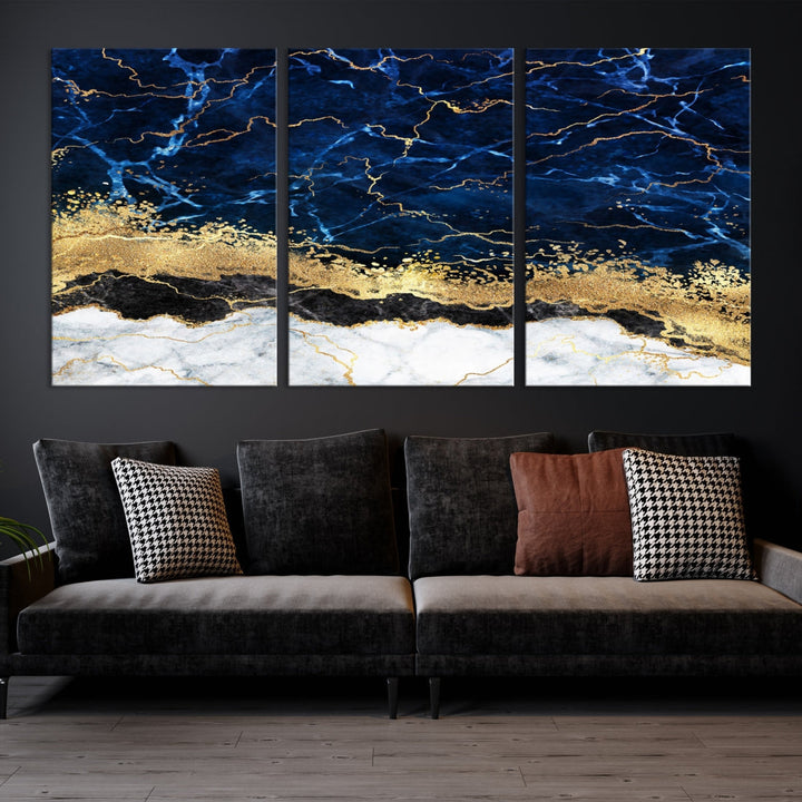 Navy Blue Modern Abstract Painting Extra Large Canvas Wall Art Giclee Print