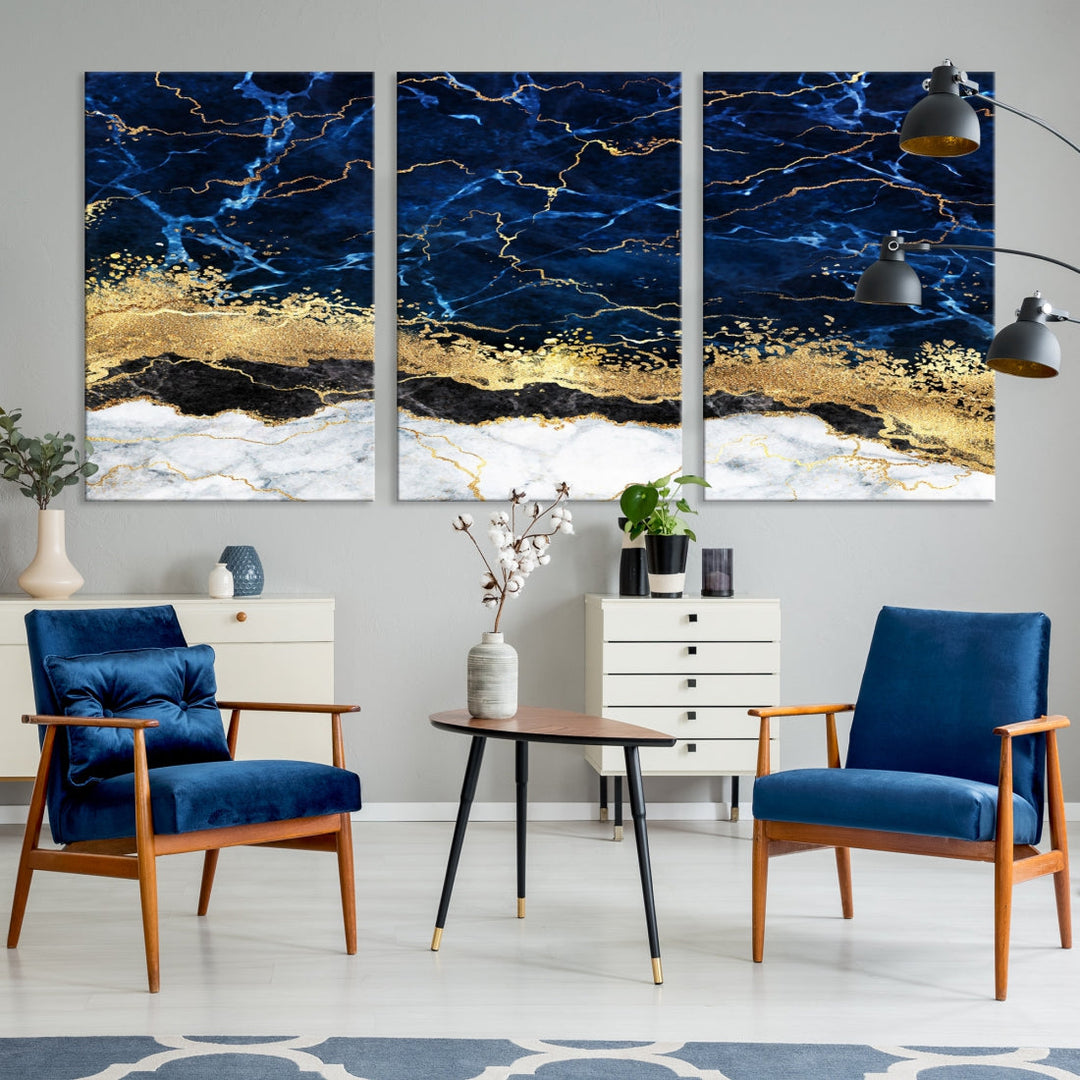 Navy Blue Modern Abstract Painting Extra Large Canvas Wall Art Giclee Print