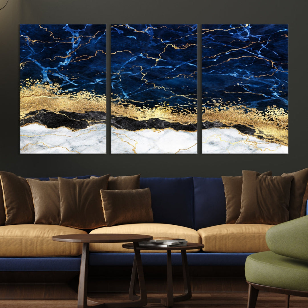 Navy Blue Modern Abstract Painting Extra Large Canvas Wall Art Giclee Print