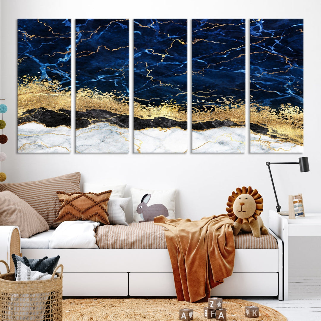 Navy Blue Modern Abstract Painting Extra Large Canvas Wall Art Giclee Print