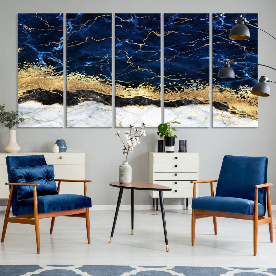 Navy Blue Modern Abstract Painting Extra Large Canvas Wall Art Giclee Print