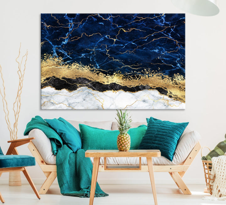 Navy Blue Modern Abstract Painting Extra Large Canvas Wall Art Giclee Print