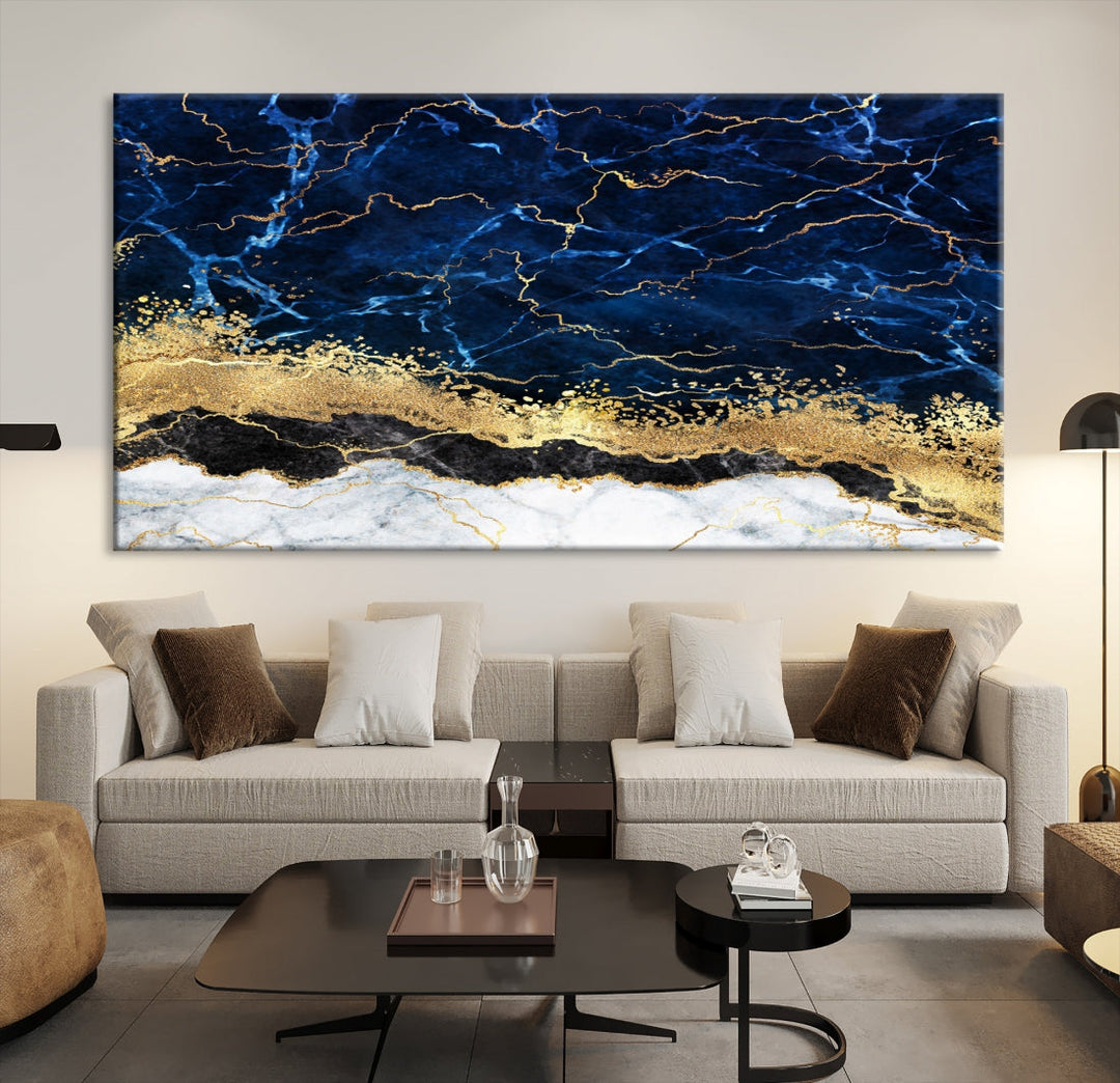 Navy Blue Modern Abstract Painting Extra Large Canvas Wall Art Giclee Print