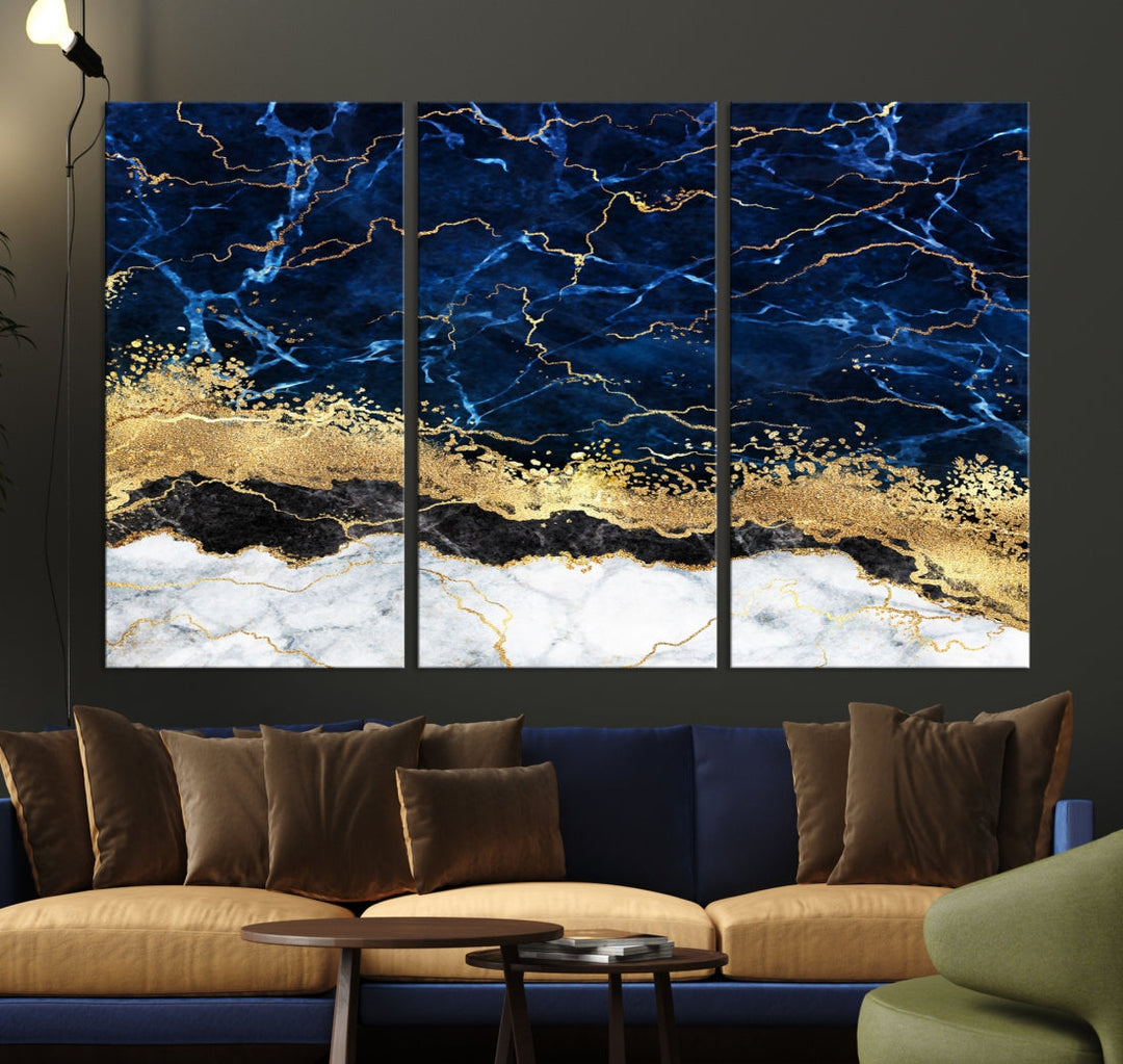 Navy Blue Modern Abstract Painting Extra Large Canvas Wall Art Giclee Print