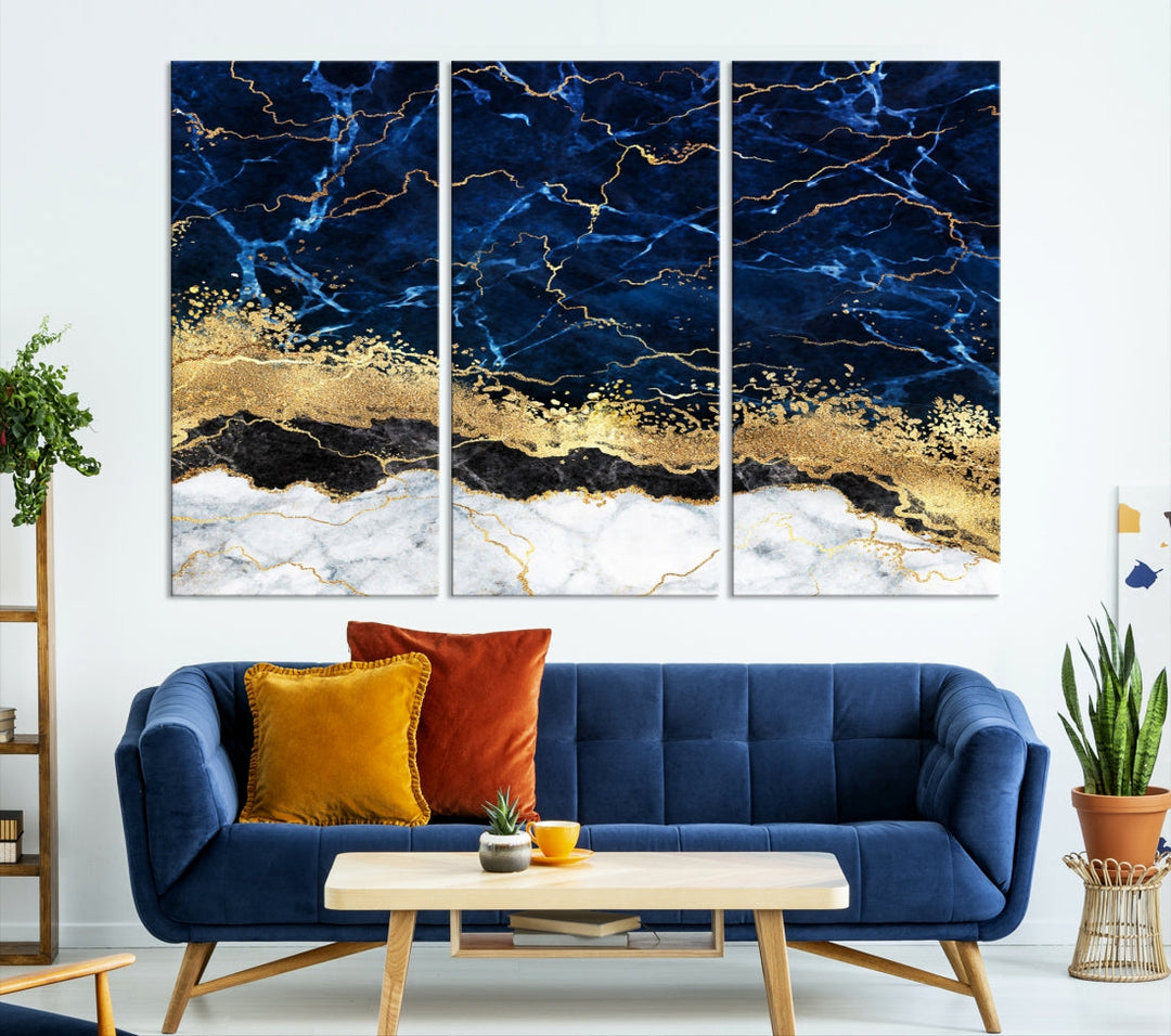 Navy Blue Modern Abstract Painting Extra Large Canvas Wall Art Giclee Print