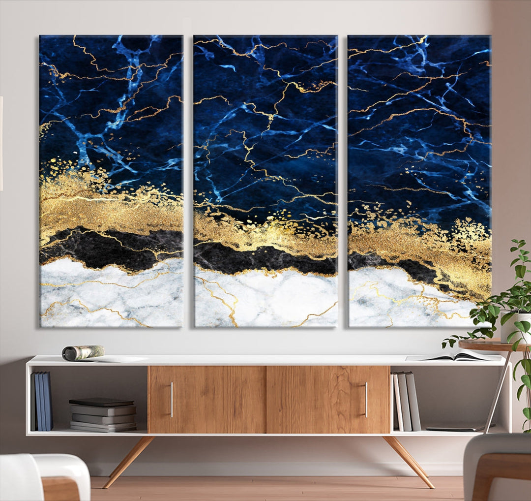 Navy Blue Modern Abstract Painting Extra Large Canvas Wall Art Giclee Print