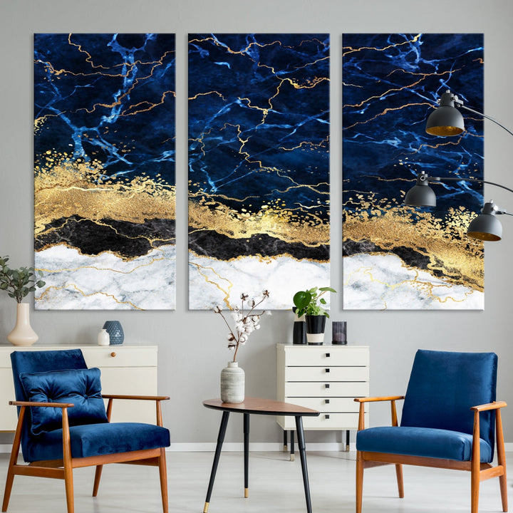 Navy Blue Modern Abstract Painting Extra Large Canvas Wall Art Giclee Print