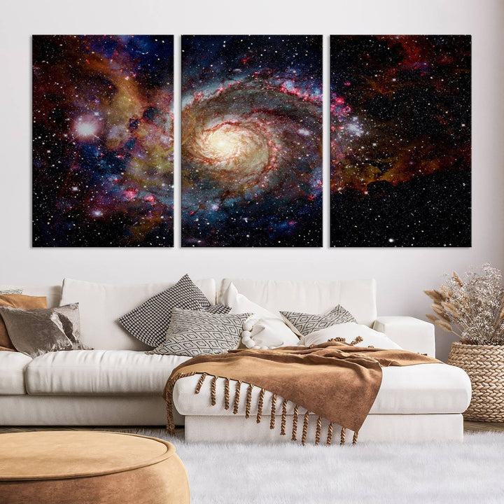 Nebula and Galaxies in Space Wall Art Canvas Print, Spiral Galaxy Wall Art Canvas Print