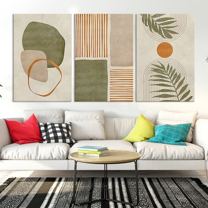 Neutral Botanical Canvas Wall Art, Boho Sun Print, Modern Wall Decor, Set of Piece, Decorative Canvas