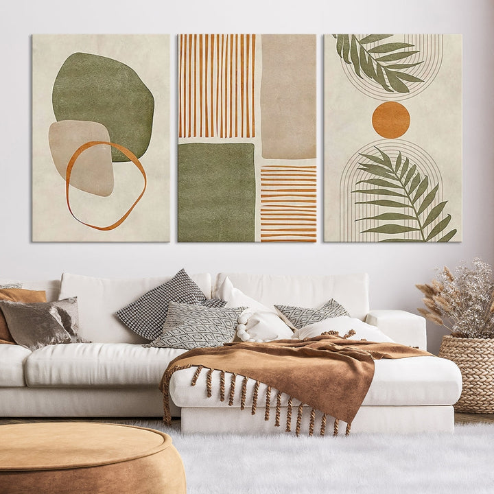 Neutral Botanical Canvas Wall Art, Boho Sun Print, Modern Wall Decor, Set of Piece, Decorative Canvas