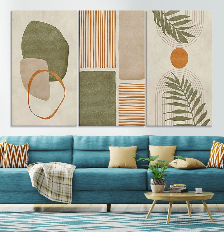 Neutral Botanical Canvas Wall Art, Boho Sun Print, Modern Wall Decor, Set of Piece, Decorative Canvas