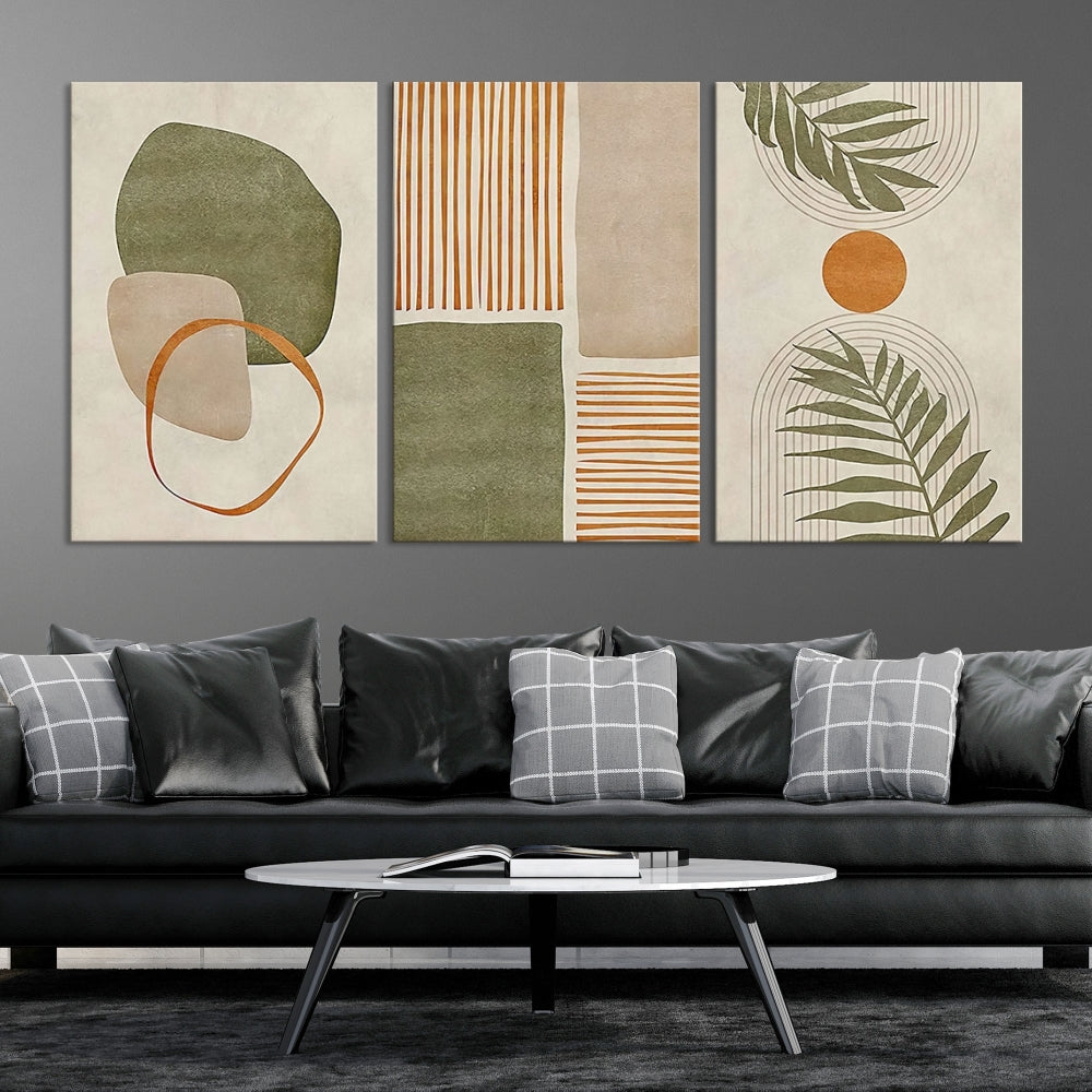 Neutral Botanical Canvas Wall Art, Boho Sun Print, Modern Wall Decor, Set of Piece, Decorative Canvas