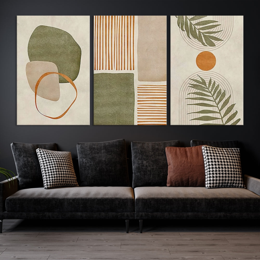 Neutral Botanical Canvas Wall Art, Boho Sun Print, Modern Wall Decor, Set of Piece, Decorative Canvas