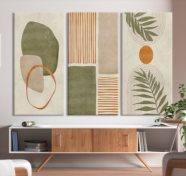 Neutral Botanical Canvas Wall Art, Boho Sun Print, Modern Wall Decor, Set of Piece, Decorative Canvas