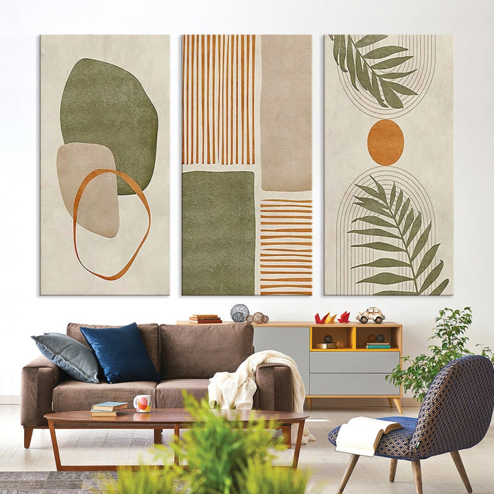 Neutral Botanical Canvas Wall Art, Boho Sun Print, Modern Wall Decor, Set of Piece, Decorative Canvas