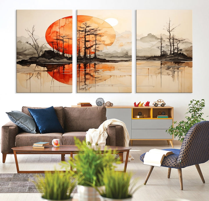 Neutral Landscape Painting on Canvas Nature Art Printed Wall Art Modern Home Decor