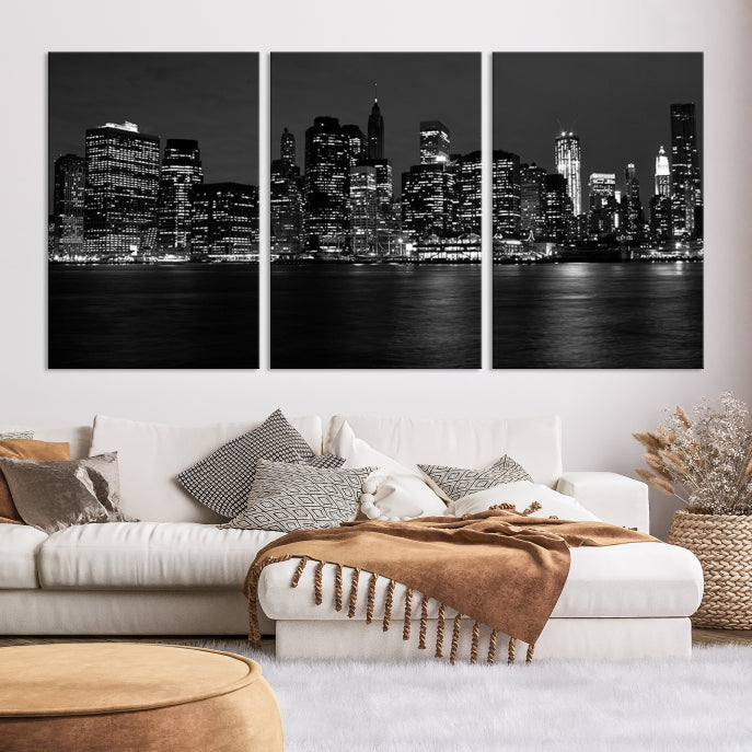 New York City Skyline Wall Art Canvas Print Black and White Cityscape Print