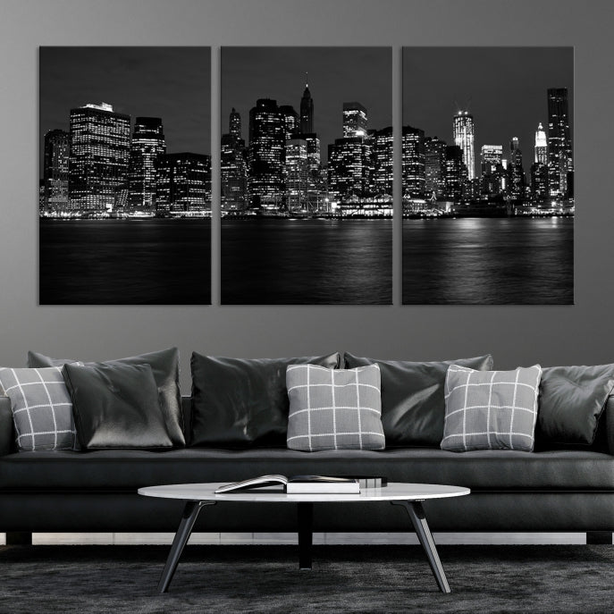 New York City Skyline Wall Art Canvas Print Black and White Cityscape Print