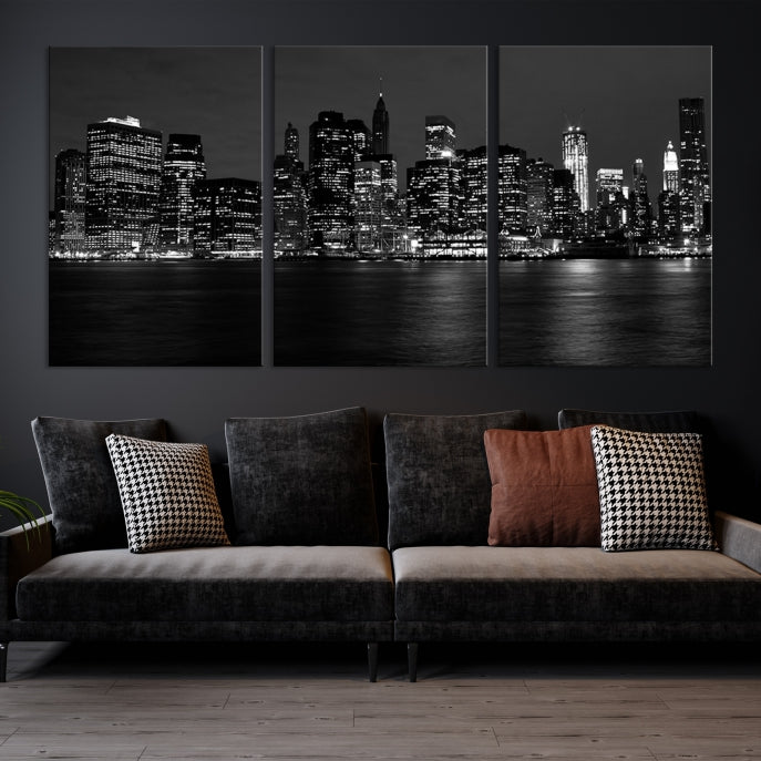 New York City Skyline Wall Art Canvas Print Black and White Cityscape Print