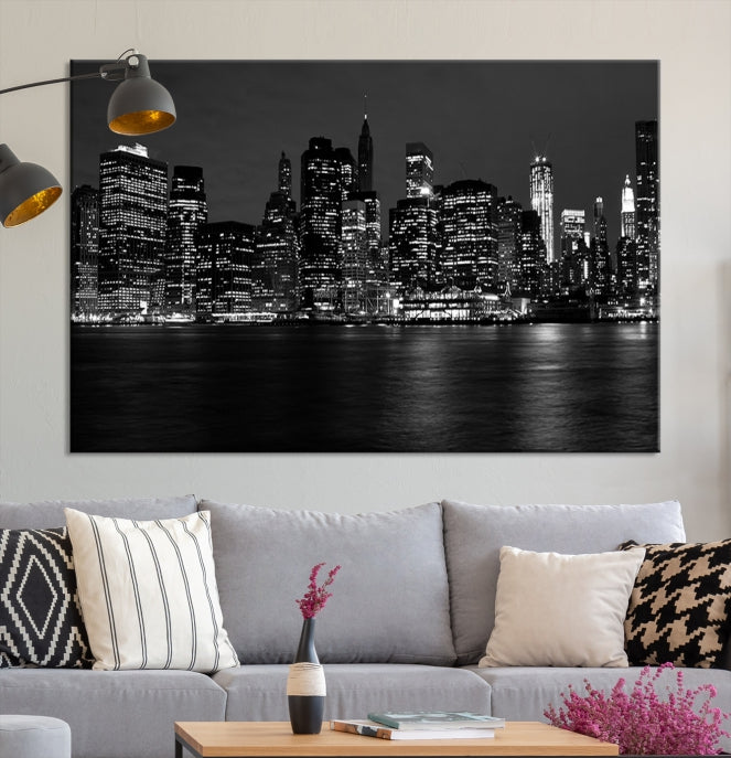 New York City Skyline Wall Art Canvas Print Black and White Cityscape Print