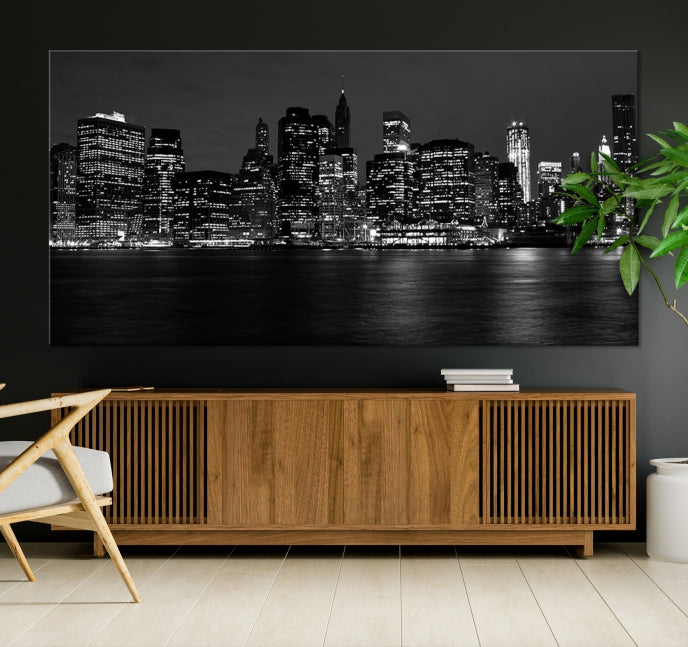 New York City Skyline Wall Art Canvas Print Black and White Cityscape Print