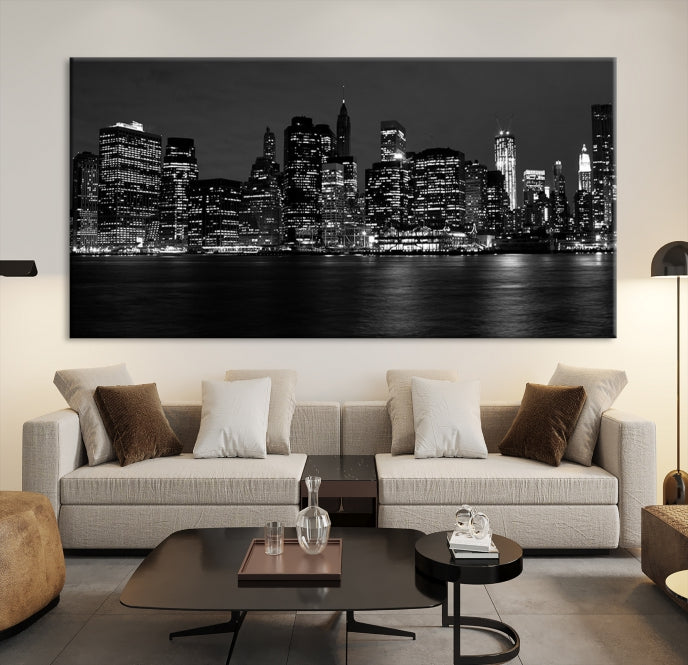 New York City Skyline Wall Art Canvas Print Black and White Cityscape Print