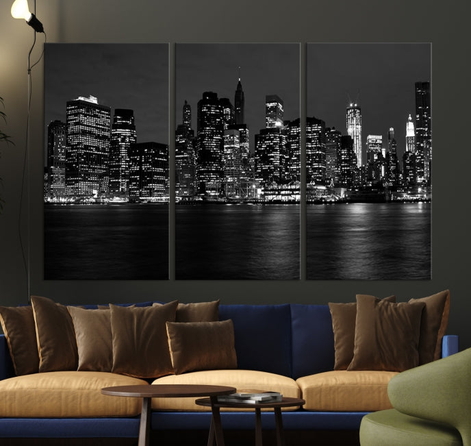 New York City Skyline Wall Art Canvas Print Black and White Cityscape Print