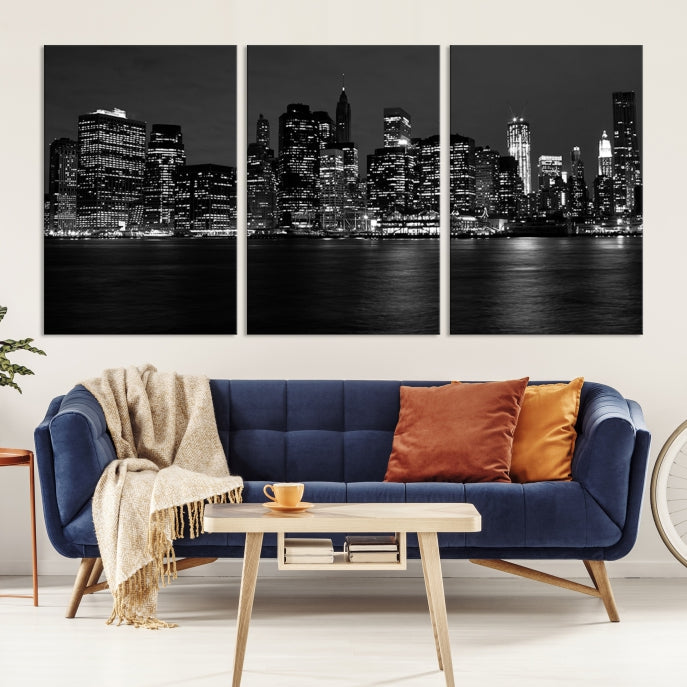 New York City Skyline Wall Art Canvas Print Black and White Cityscape Print