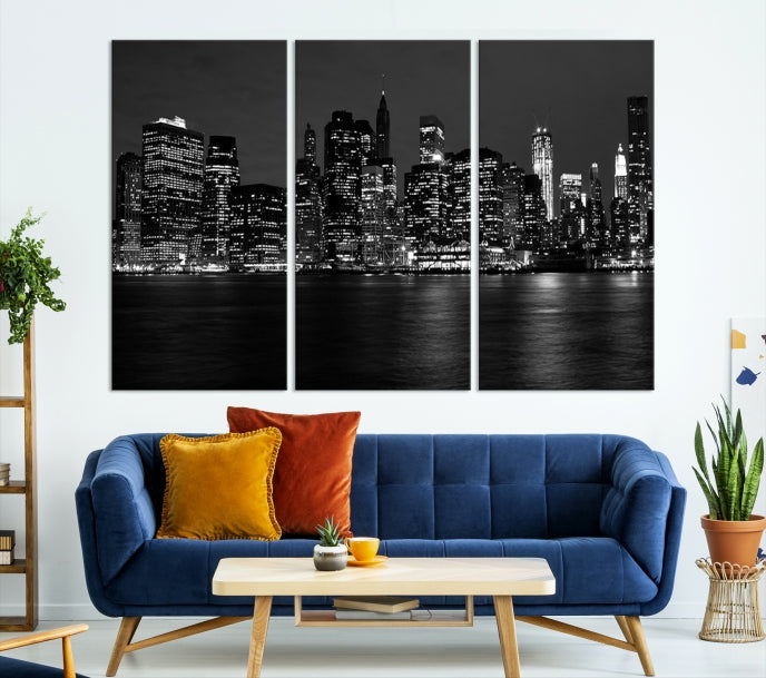 New York City Skyline Wall Art Canvas Print Black and White Cityscape Print