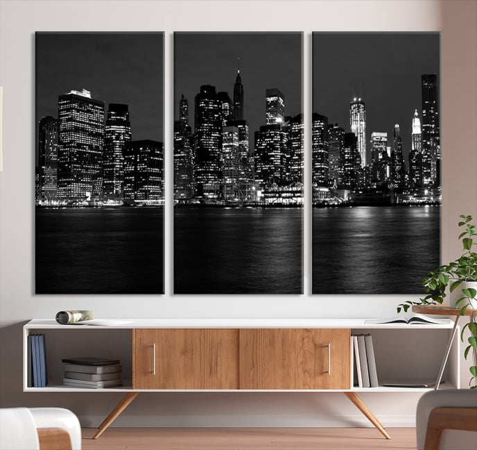 New York City Skyline Wall Art Canvas Print Black and White Cityscape Print