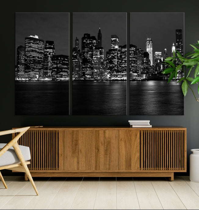 New York City Skyline Wall Art Canvas Print Black and White Cityscape Print