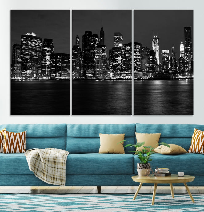 New York City Skyline Wall Art Canvas Print Black and White Cityscape Print