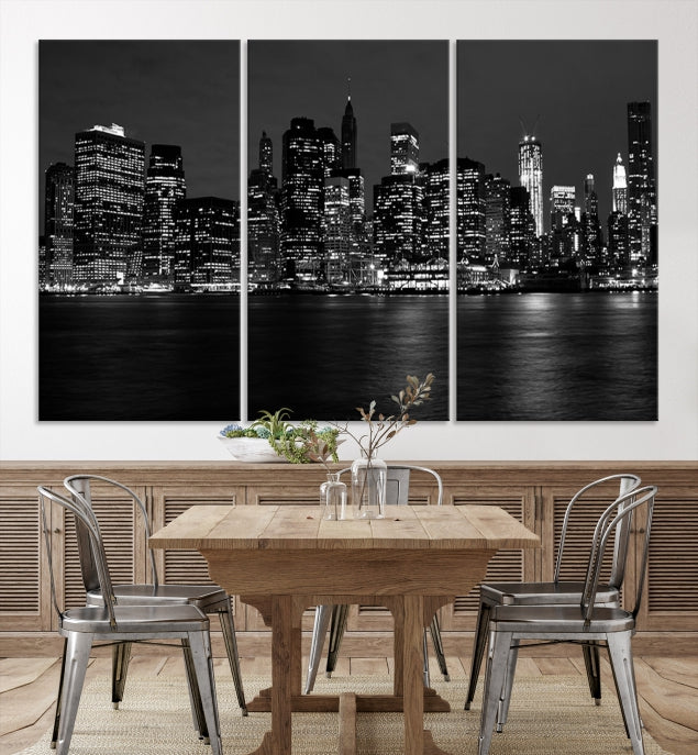 New York City Skyline Wall Art Canvas Print Black and White Cityscape Print