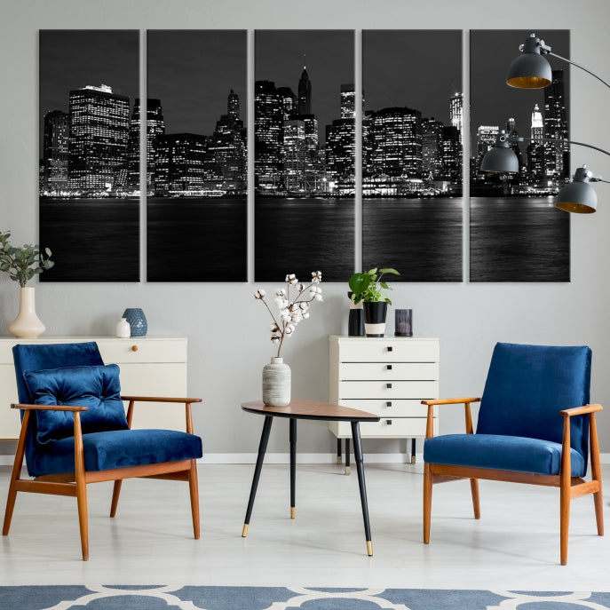 New York City Skyline Wall Art Canvas Print Black and White Cityscape Print